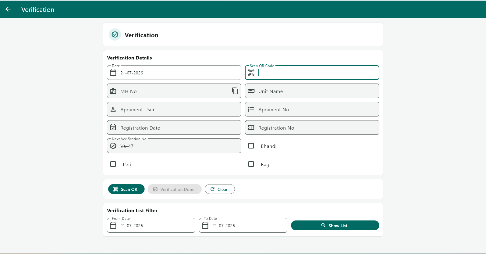 Verifications Page